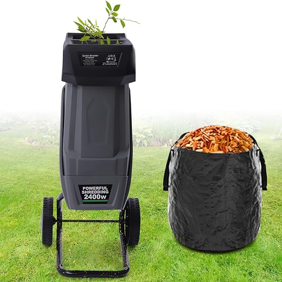 Broyeur De Feuilles électrique Jardin 2500 W 8000 Tr/Min Avec Roues Et Sac De Rangement,Broyeur De Compost à Feuilles,Taux De Broyage 17:1,Pour Nettoyage De Cour,Compostage,Powercord×20m